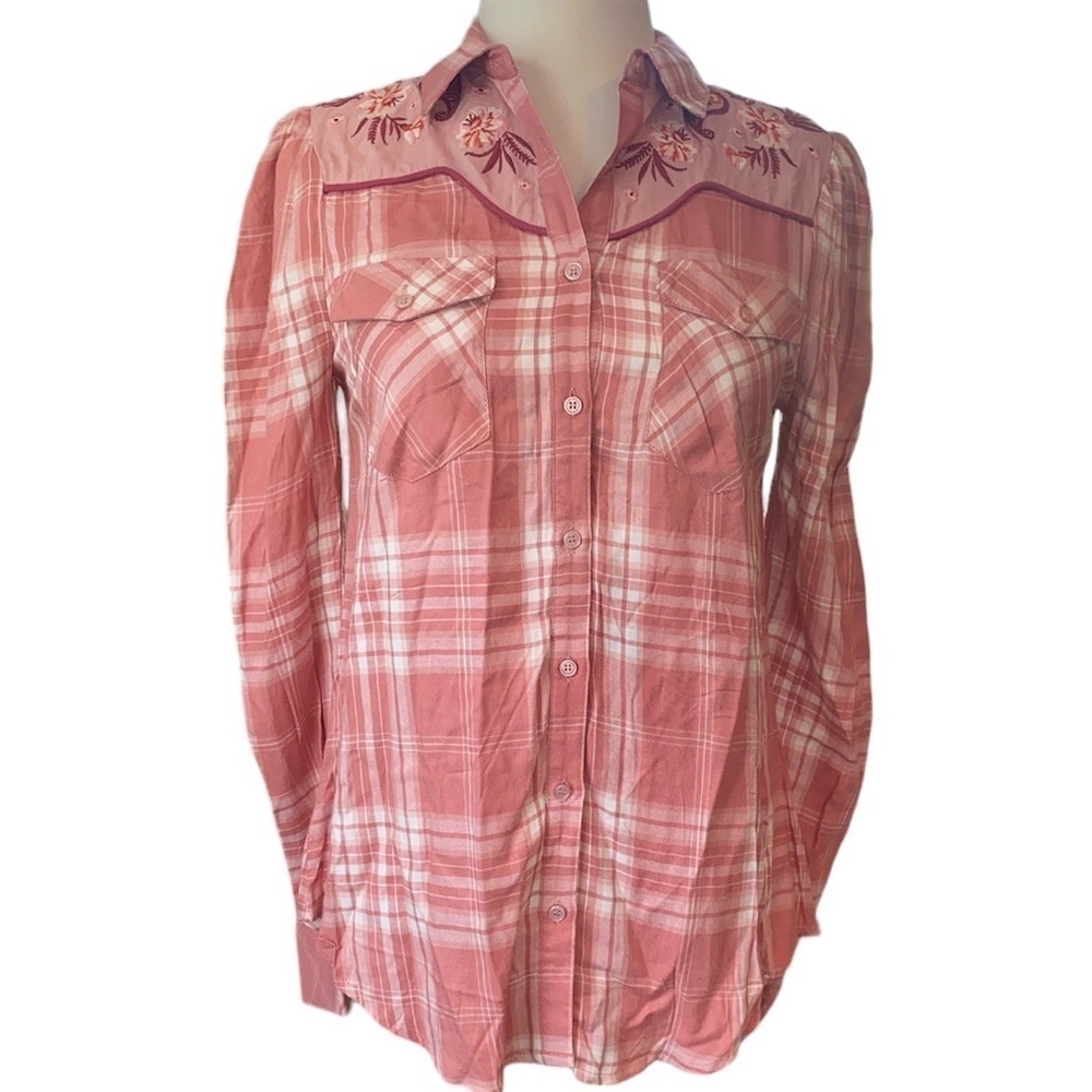 Wonderly button down shirt Western Wear long sleeve embroidered top Size XS NWT